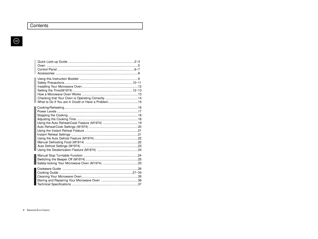 Samsung M1914, M1974 manual Contents 