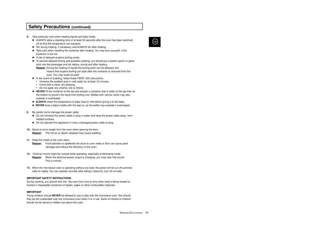 Samsung M1974, M1914 manual Important Safety Instructions 