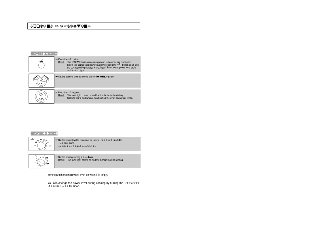 Samsung M1914, M1974 manual Cooking / Reheating, Never switch the microwave oven on when it is empty, Control knob 