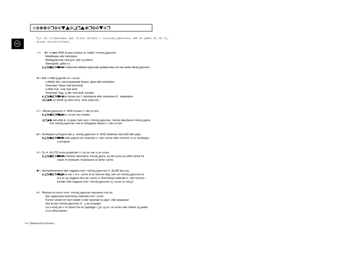 Samsung M1914, M1974 manual Sikkerhetsforskrifter 