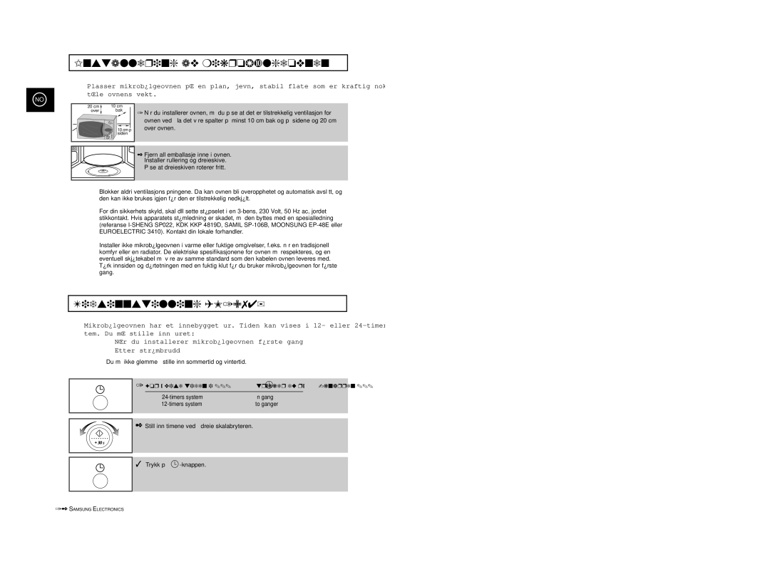 Samsung M1914 manual Installering av mikrobølgeovnen, Tidsinnstilling M1974, For å vise tiden Trykker du på Knappen 