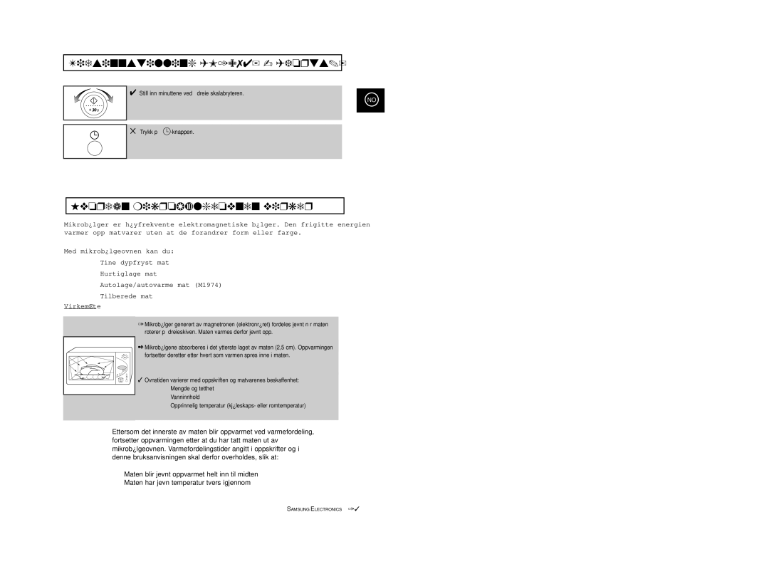 Samsung M1914 manual Tidsinnstilling M1974 forts, Hvordan mikrobølgeovnen virker 