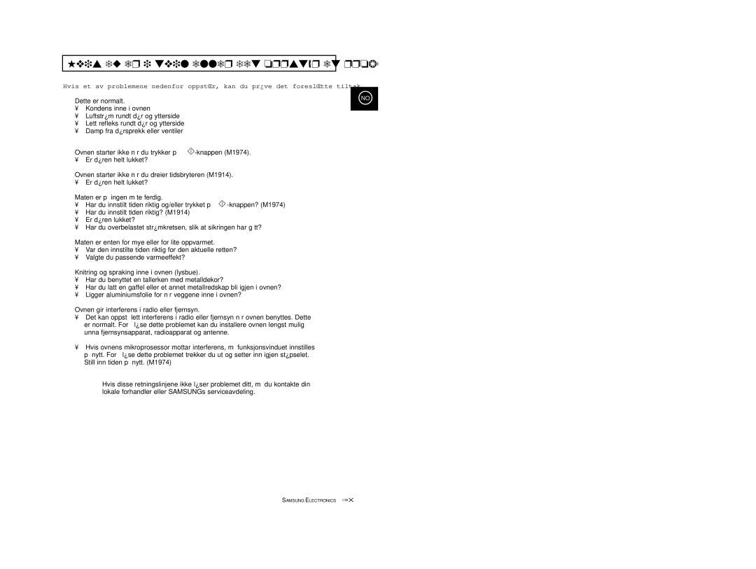 Samsung M1974, M1914 manual Hvis du er i tvil eller det oppstår et problem, Dette er normalt 