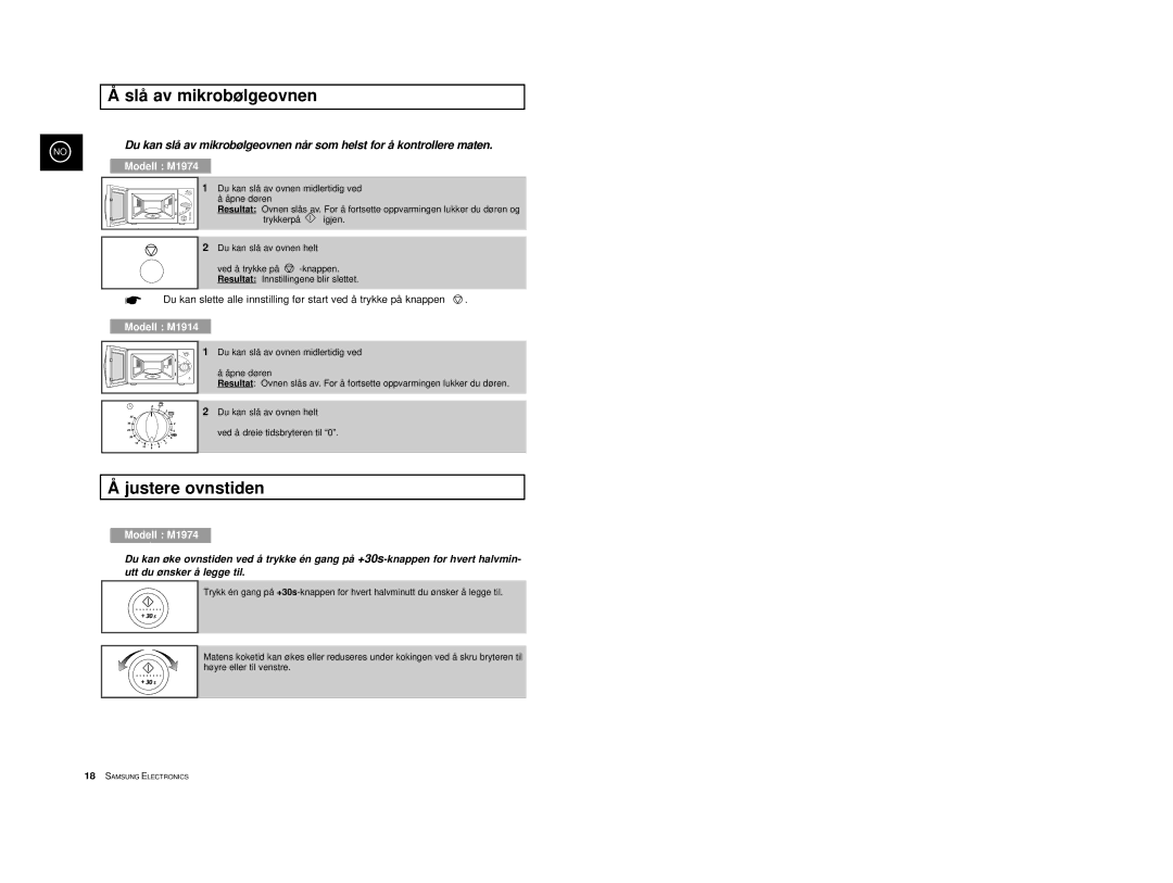 Samsung M1914, M1974 manual Slå av mikrobølgeovnen, Justere ovnstiden 