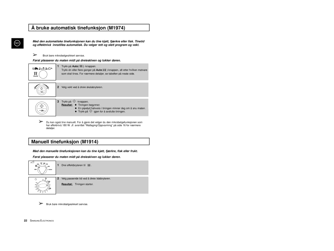 Samsung manual Bruke automatisk tinefunksjon M1974, Manuell tinefunksjon M1914 