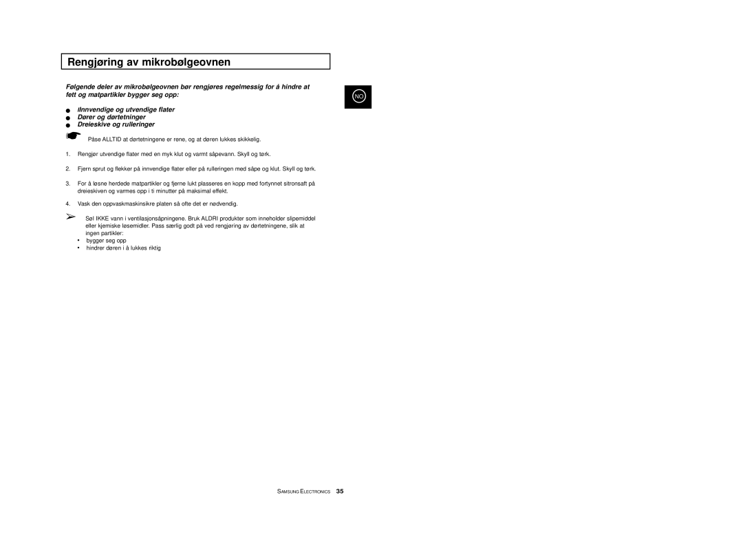 Samsung M1974, M1914 manual Rengjøring av mikrobølgeovnen 