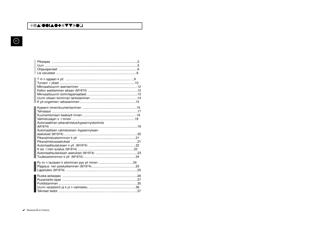 Samsung M1914, M1974 manual Sisällysluettelo 