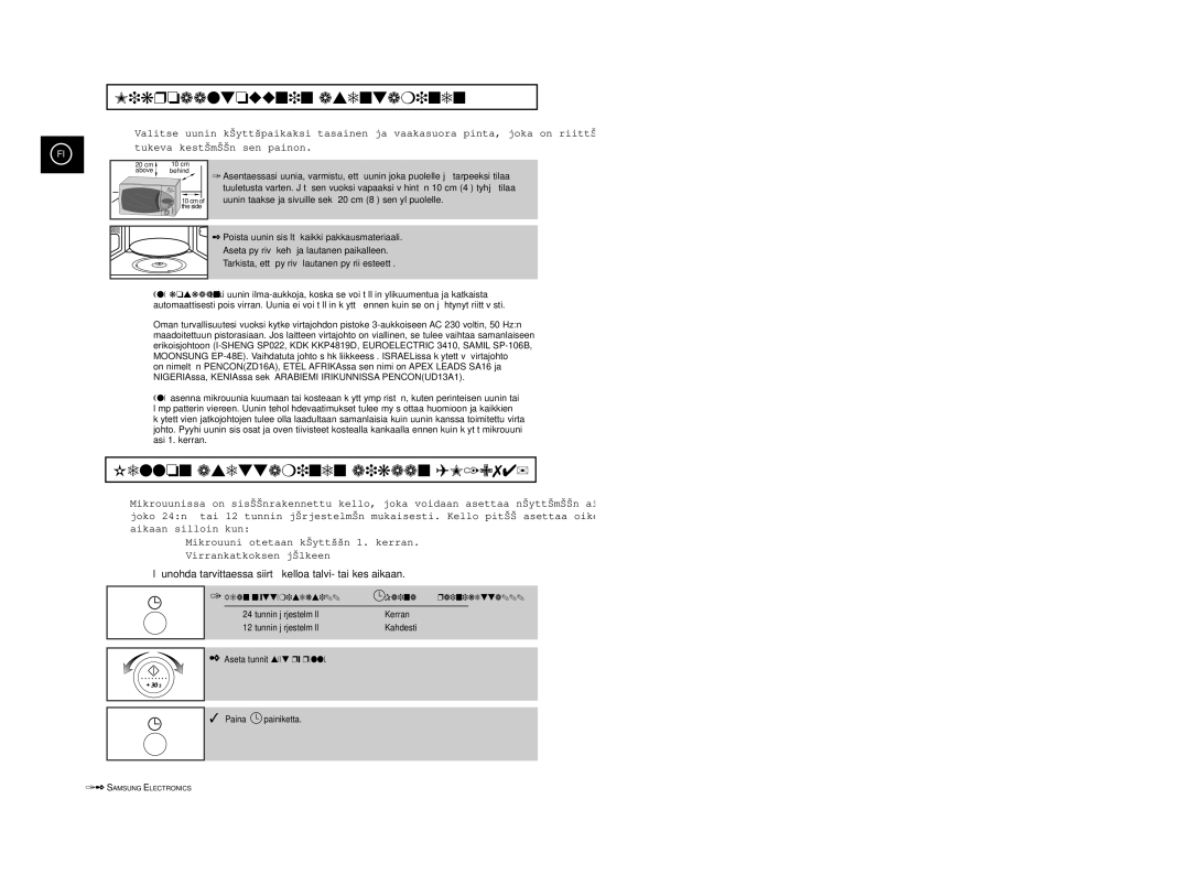 Samsung M1914 manual Mikroaaltouunin asentaminen, Kellon asettaminen aikaan M1974, Paina 