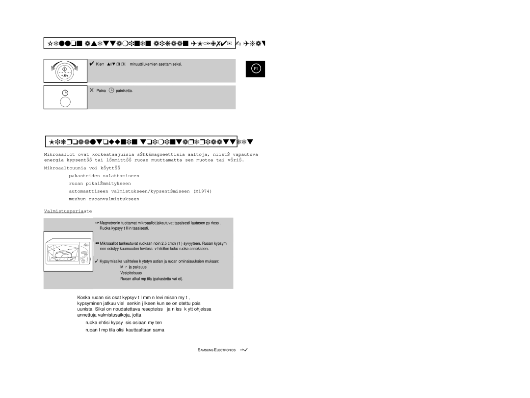 Samsung M1914 manual Kellon asettaminen aikaan M1974 jatkoa, Mikroaaltouunin toimintaperiaatteet 