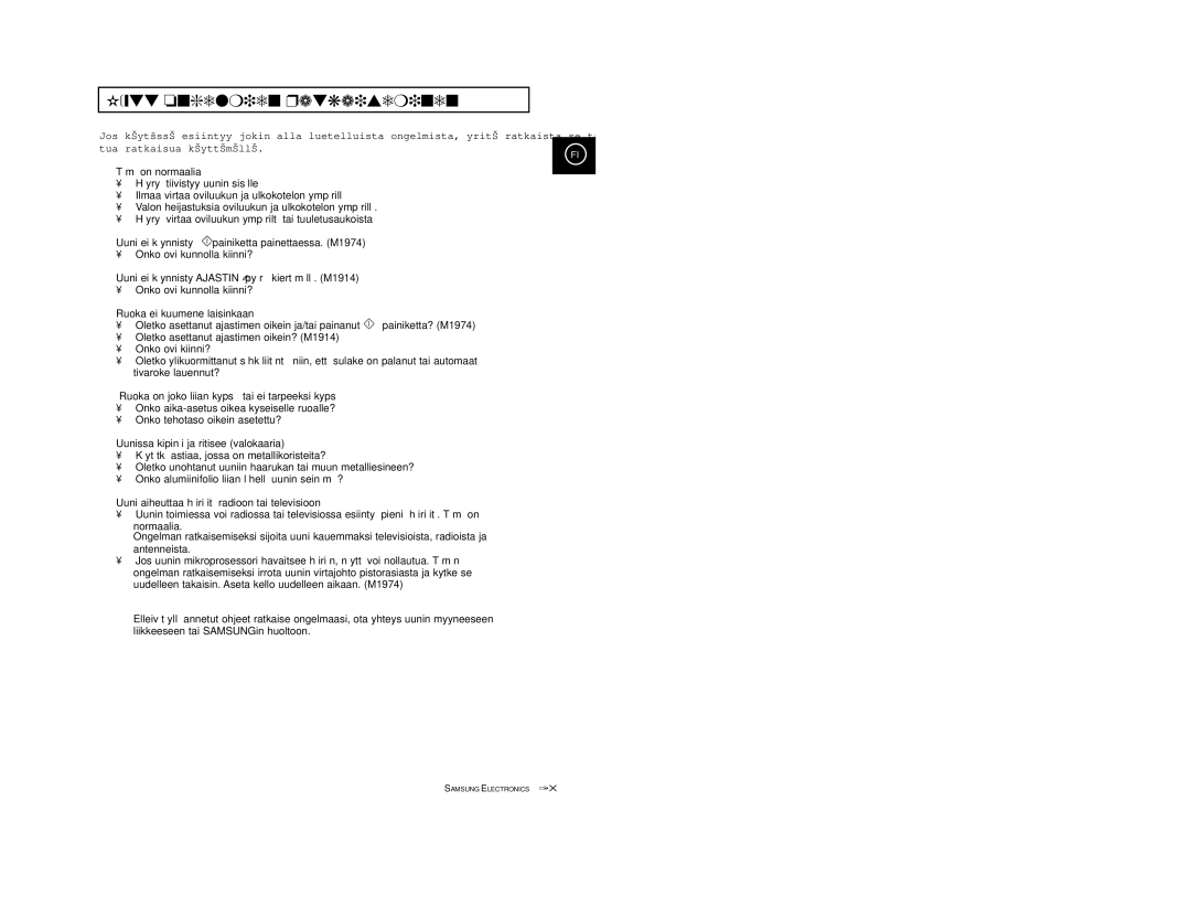 Samsung M1974, M1914 manual Käyttöongelmien ratkaiseminen 