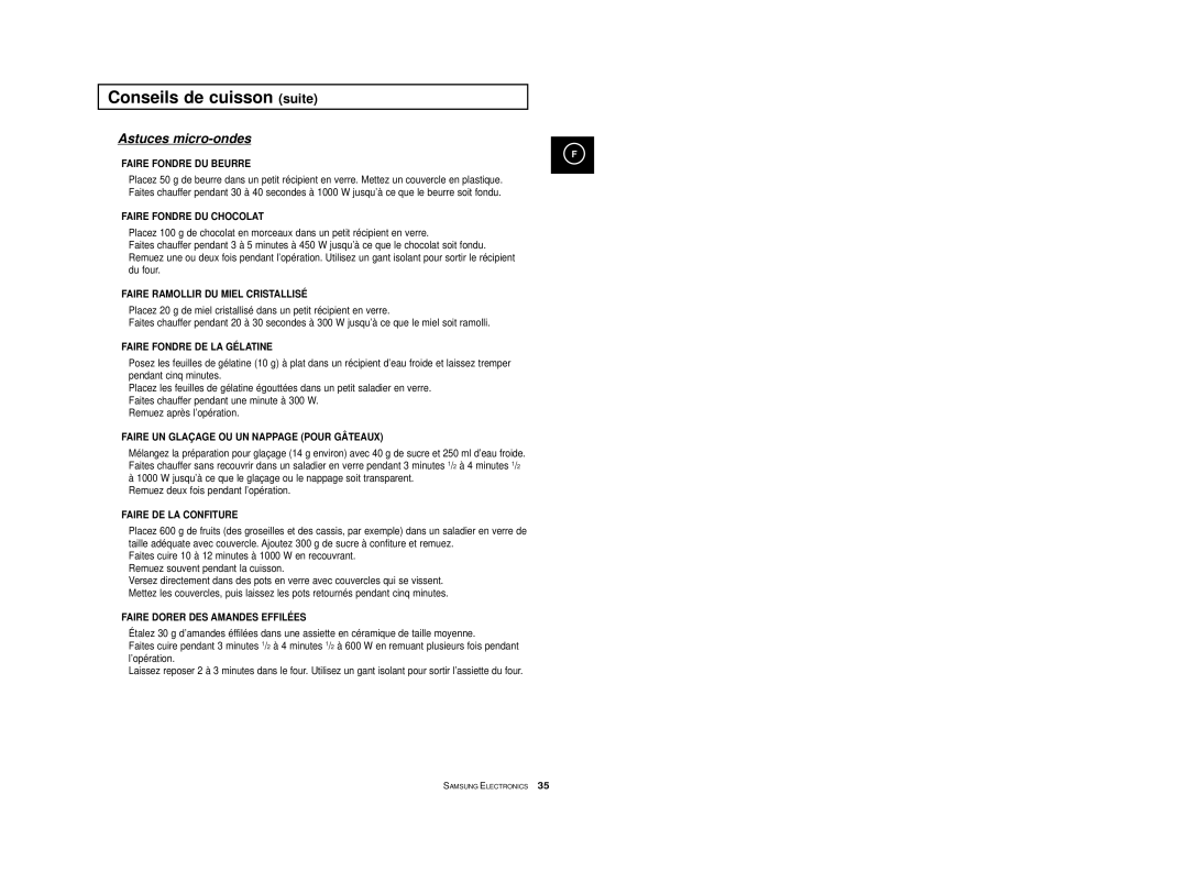 Samsung M1914A-X/XEF, M1974/XEF, M1974-1/XEF, M1914-X/XEF, M1914/XEF manual Astuces micro-ondes 