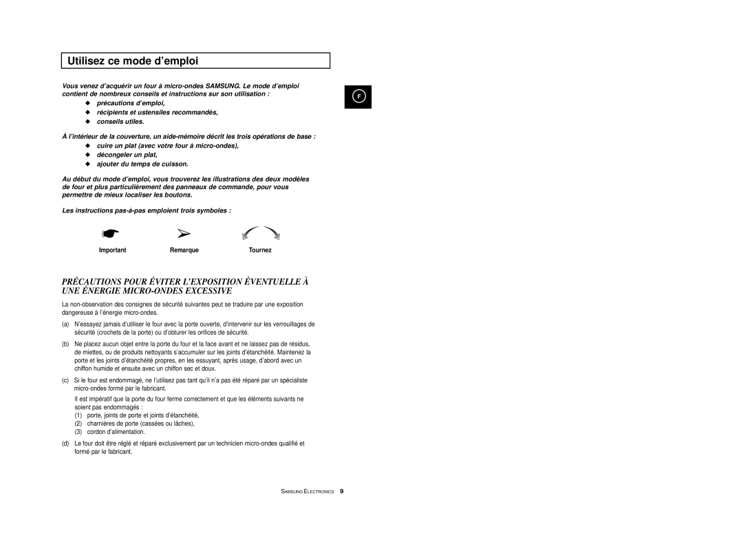 Samsung M1914/XEF, M1914A-X/XEF, M1974/XEF, M1974-1/XEF, M1914-X/XEF manual Utilisez ce mode d’emploi 