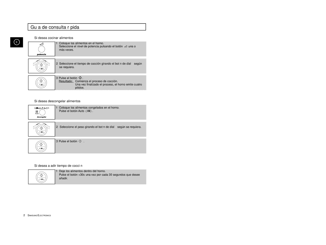 Samsung M1914/XEC manual Guía de consulta rápida, Si desea cocinar alimentos 