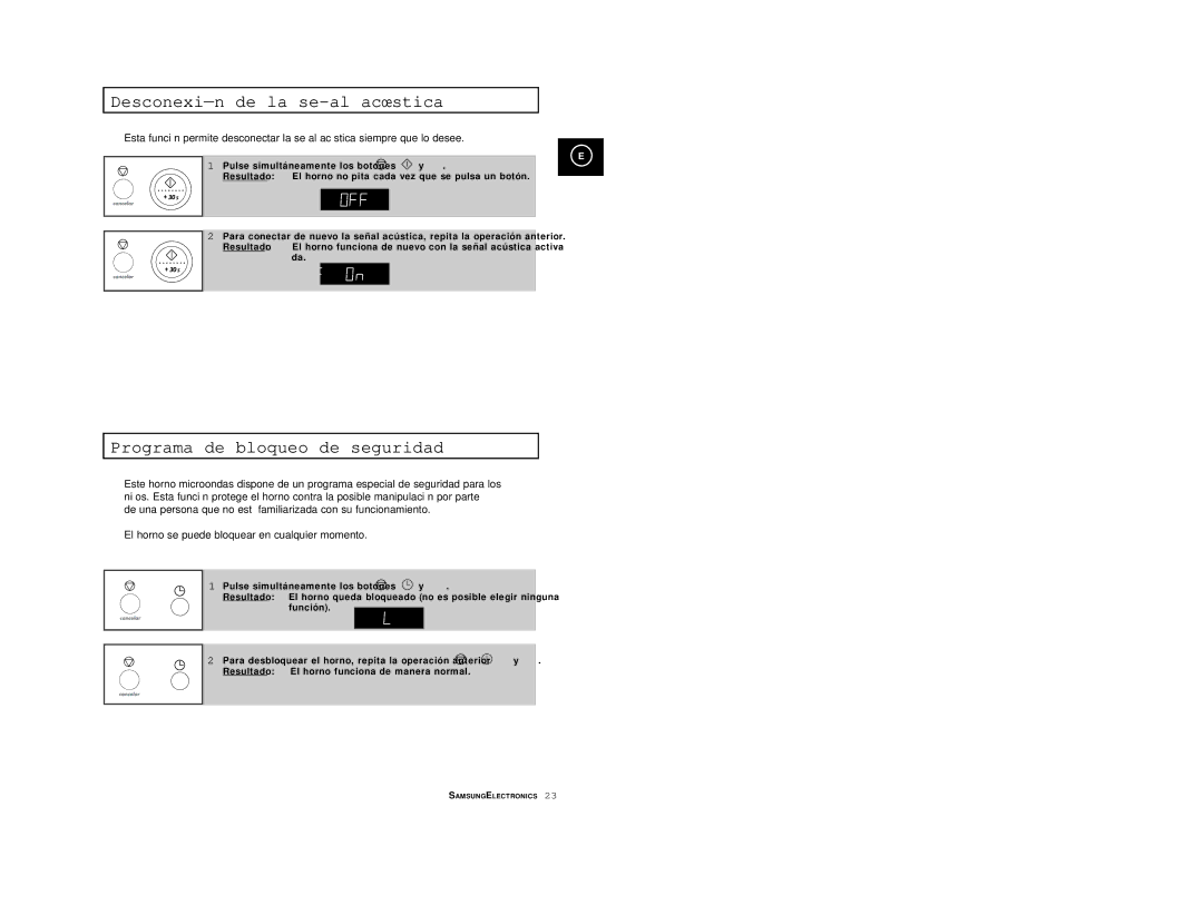 Samsung M1914/XEC manual Desconexión de la señal acústica, Programa de bloqueo de seguridad 