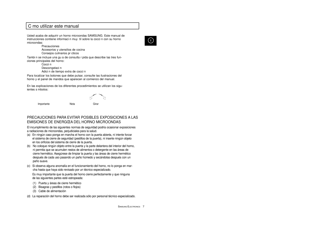 Samsung M1914/XEC Cómo utilizar este manual, Importante Nota, Girar 