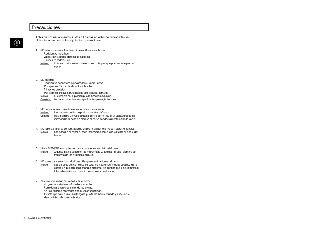 Samsung M1914/XEC manual Precauciones 