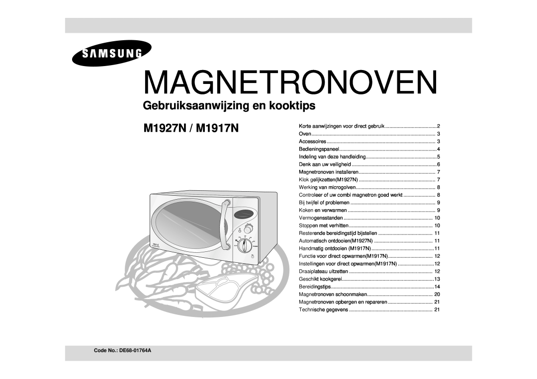 Samsung manual Magnetronoven, Gebruiksaanwijzing en kooktips, M1927N / M1917N, Code No. DE68-01764A 