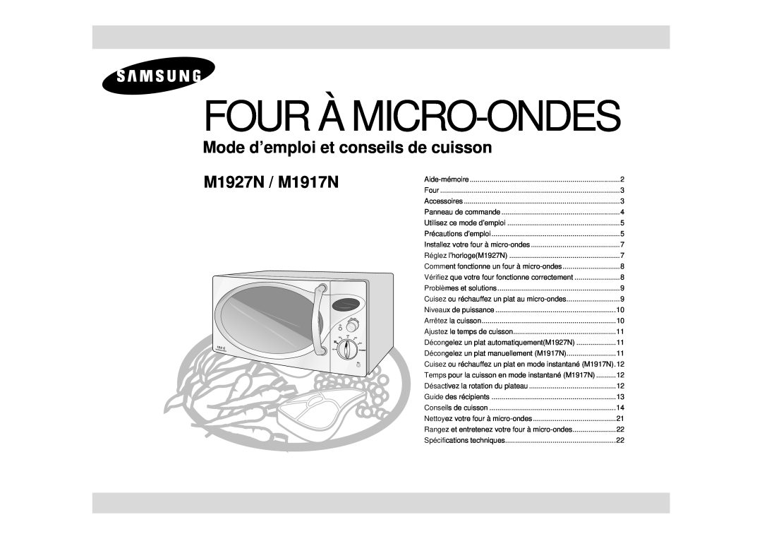 Samsung manual Mode d’emploi et conseils de cuisson, Four À Micro-Ondes, M1927N / M1917N 