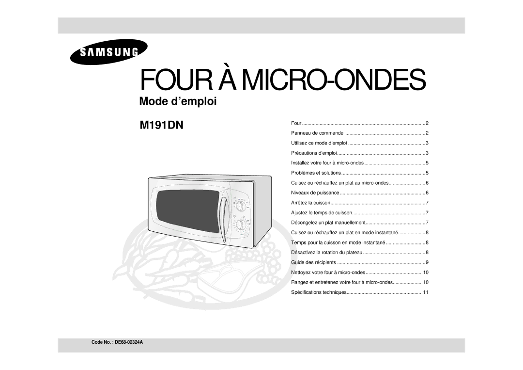 Samsung M191DN/XEF, M191DN-5/XEF manual Four À MICRO-ONDES 