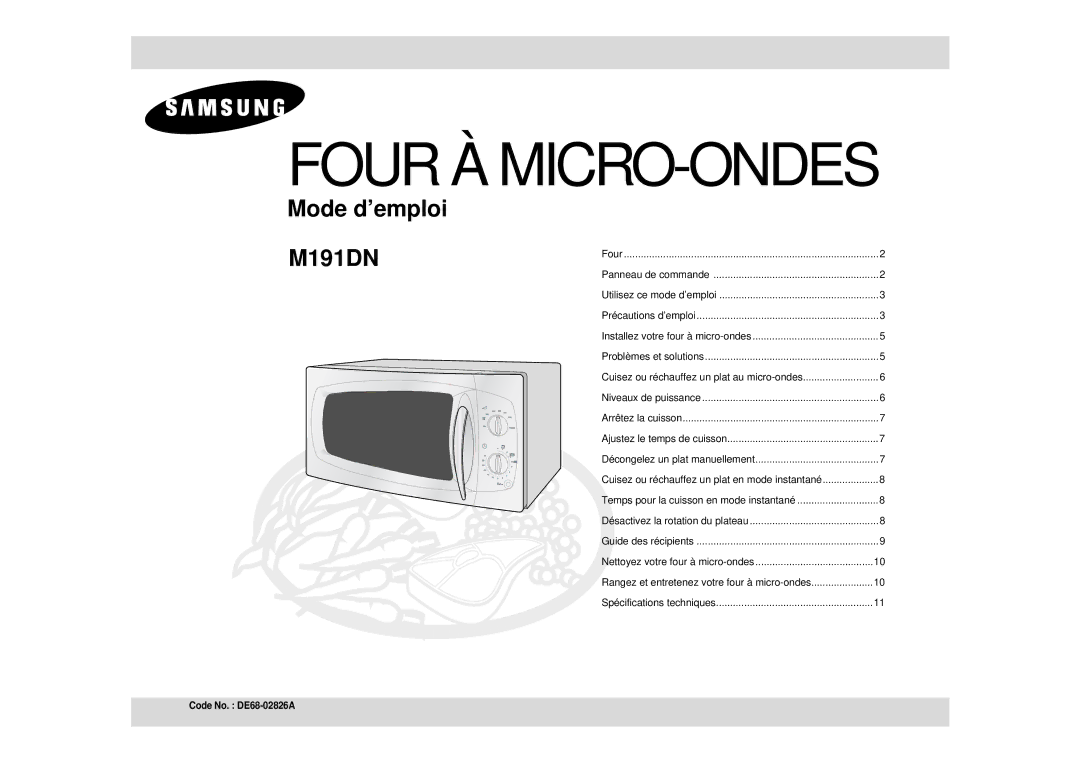 Samsung M191DN/XEF, M191DN-5/XEF manual Four À MICRO-ONDES 