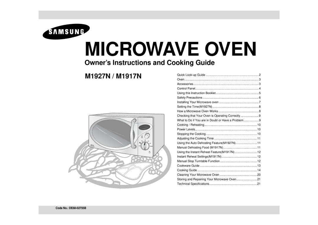 Samsung M1927N/BOL, M1927N-5/BOL manual Microwave Oven 