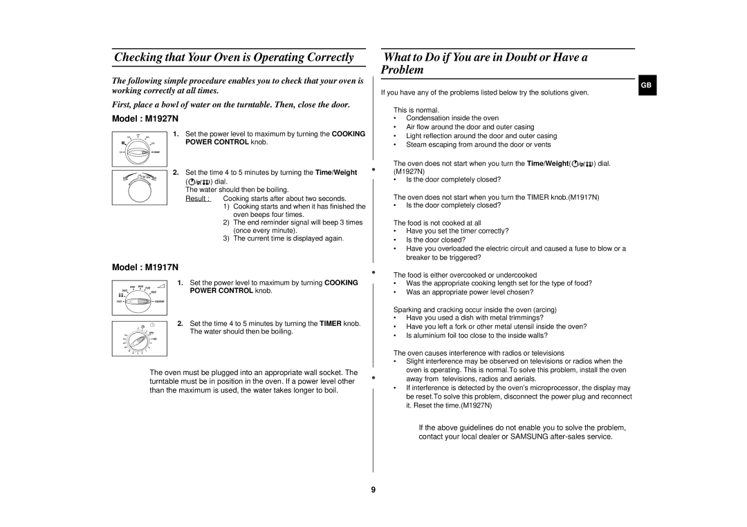 Samsung M1927N/BOL manual Checking that Your Oven is Operating Correctly, What to Do if You are in Doubt or Have a Problem 