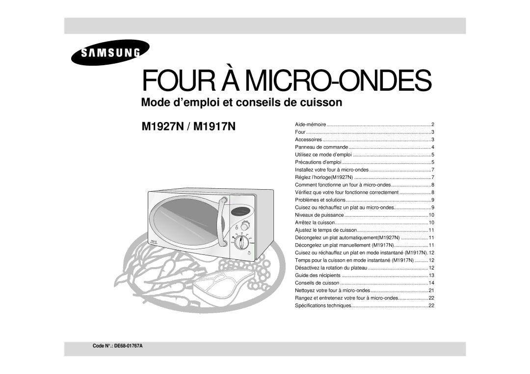 Samsung M1917N-X/XEF, M1927N/XEF, M1927N-Y/XEF, M1917N/XEF manual Four À MICRO-ONDES 