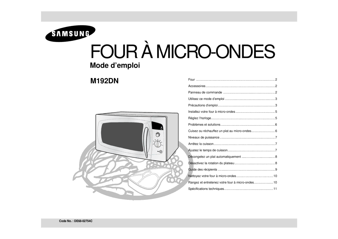 Samsung M192DN-5/XEF, M192DN-5Y/XEF, M192DN/XEF manual Four À MICRO-ONDES 