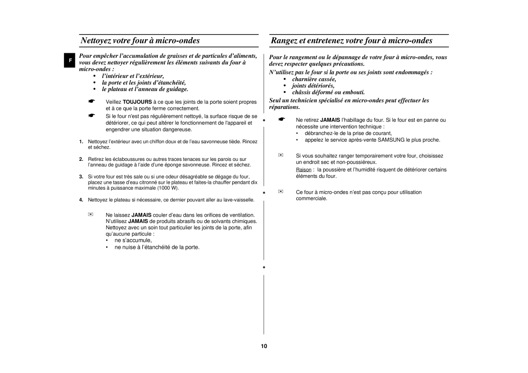 Samsung M192DN-5/XEF, M192DN-5Y/XEF, M192DN/XEF manual Ne s’accumule Ne nuise à l’étanchéité de la porte 