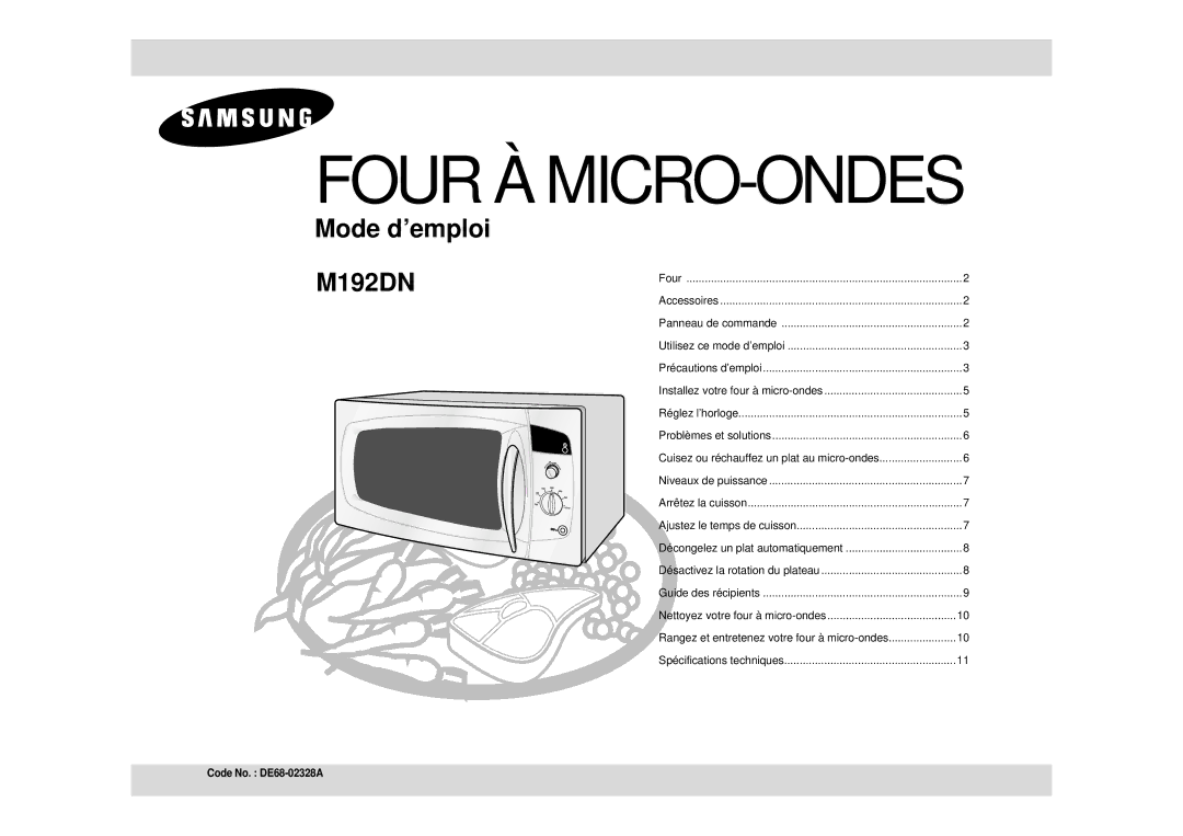 Samsung M192DN-Y/XEF manual Four À MICRO-ONDES 