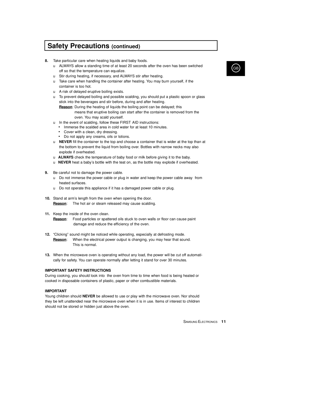 Samsung M1933/EUR manual Important Safety Instructions 