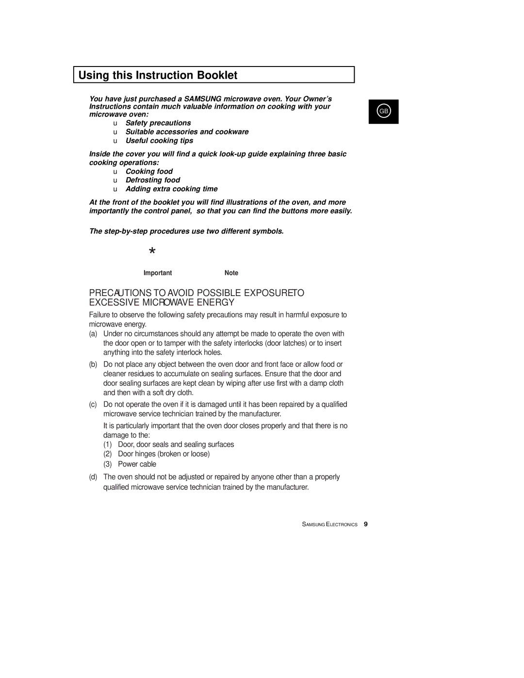 Samsung M1933/EUR manual Using this Instruction Booklet, ImportantNote 