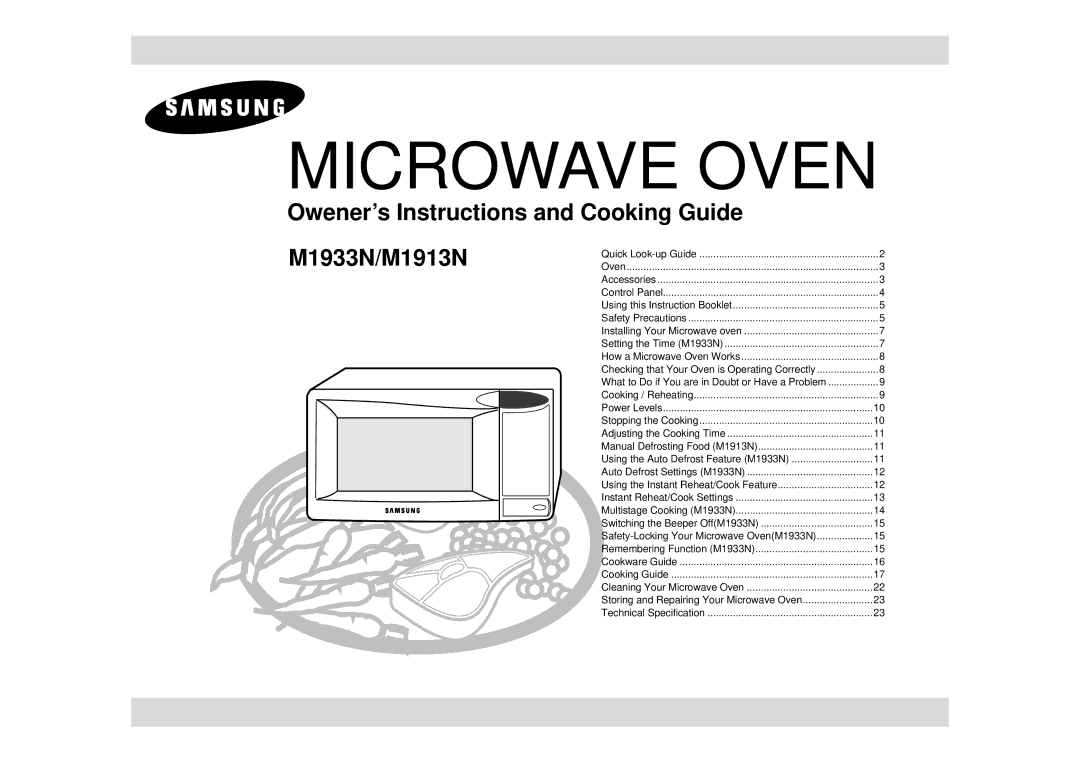 Samsung M1913N, M1933N manual Microwave Oven 