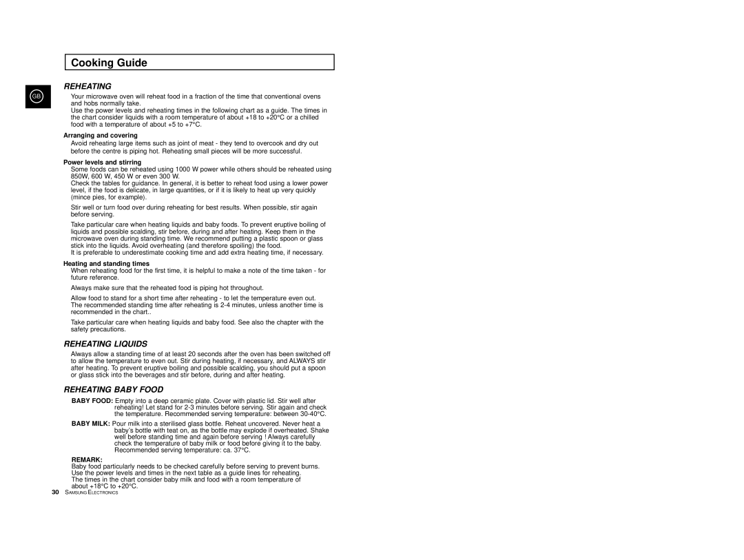 Samsung M1974/XEG, M1974-S/XEG, M1974-C/XEG manual Reheating 