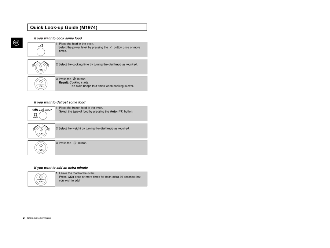 Samsung M1974-C/XEG, M1974-S/XEG, M1974/XEG manual Quick Look-up Guide M1974, If you want to cook some food 