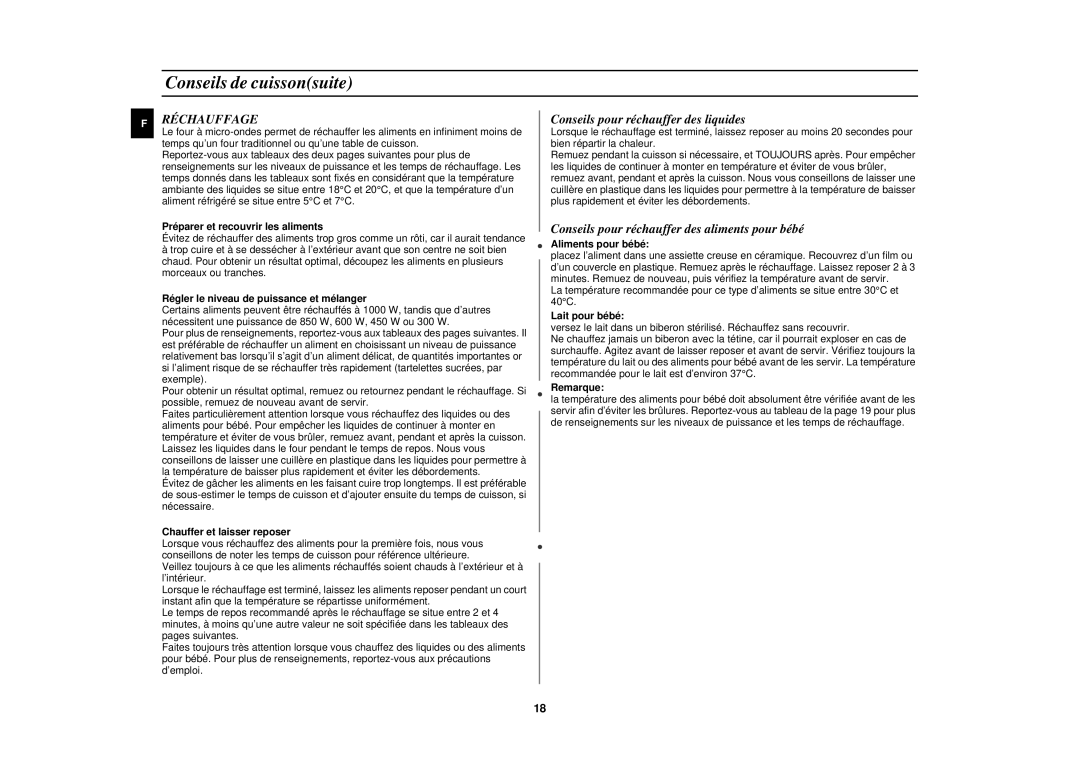 Samsung M1977N/XEF manual Réchauffage 