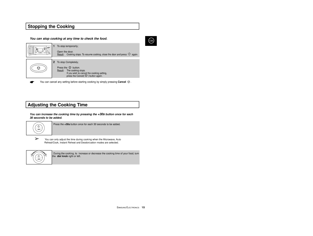 Samsung M1977/XEF manual Stopping the Cooking, Adjusting the Cooking Time 