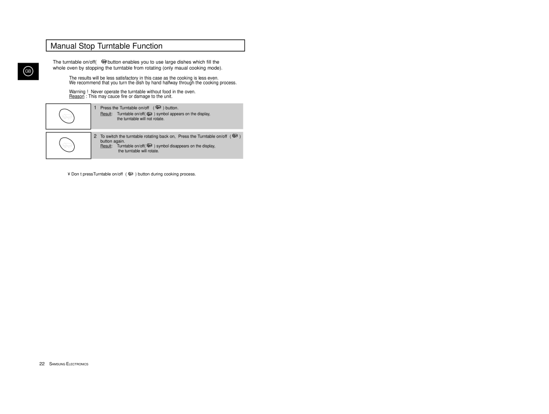 Samsung M1977/XEF manual Manual Stop Turntable Function 