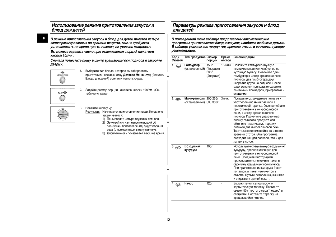 Samsung M197BNR/BWT, M197BNR-5/BWT manual ÀÒÔÓÎ¸ÁÓ‚‡ÌËÂ ÂÊËÏ‡ ÔË„ÓÚÓ‚ÎÂÌËﬂ Á‡ÍÛÒÓÍ Ë ·Î˛‰ ‰Îﬂ ‰ÂÚÂÈ, Íûíûûá‡ 