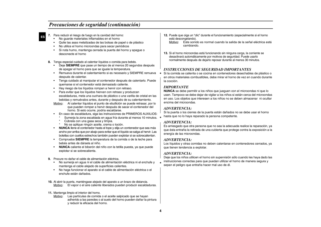 Samsung M197DF-5/XEC, M197DF/XEC manual Precauciones de seguridad continuación, Instrucciones DE Seguridad Importantes 