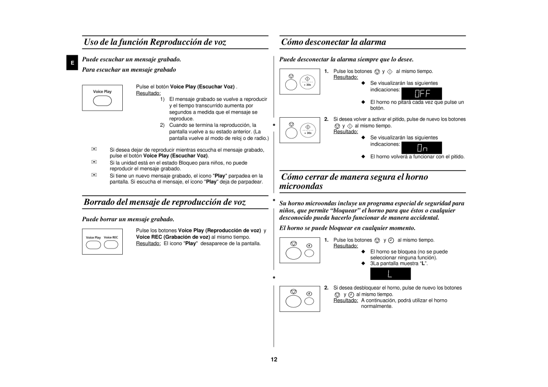 Samsung M197DF-5/XEC manual Borrado del mensaje de reproducción de voz, Cómo cerrar de manera segura el horno microondas 