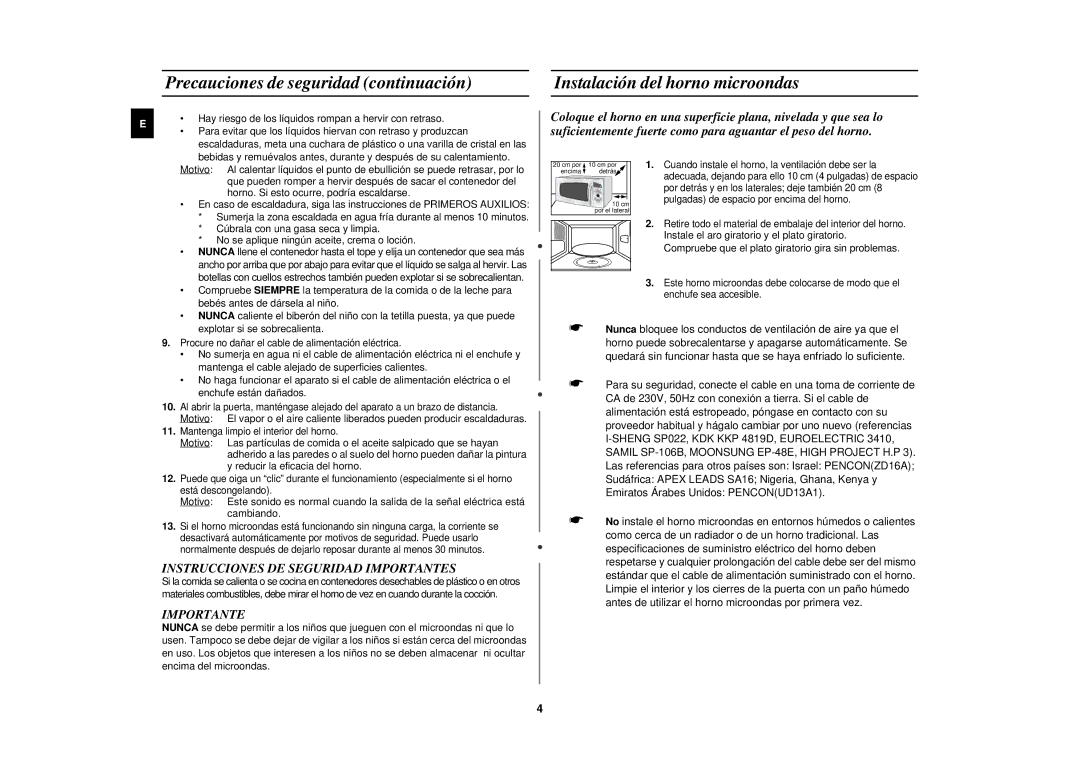 Samsung M197DF-5/XEC manual Instrucciones DE Seguridad Importantes, Hay riesgo de los líquidos rompan a hervir con retraso 