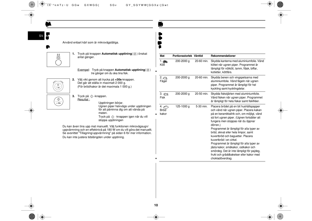 Samsung M197DF-5/XEE manual Tryck på knappen Automatisk upptining önskat antal gånger 