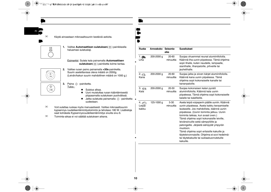 Samsung M197DF-5/XEE manual Automaattisen sulatustoiminnon käyttäminen, Automaattisen sulatuksen asetukset 