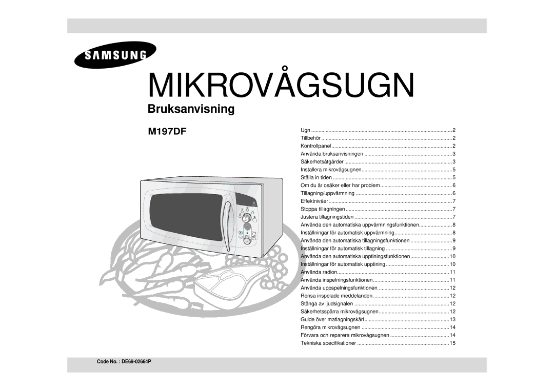 Samsung M197DF-5/XEE manual Mikrovågsugn 