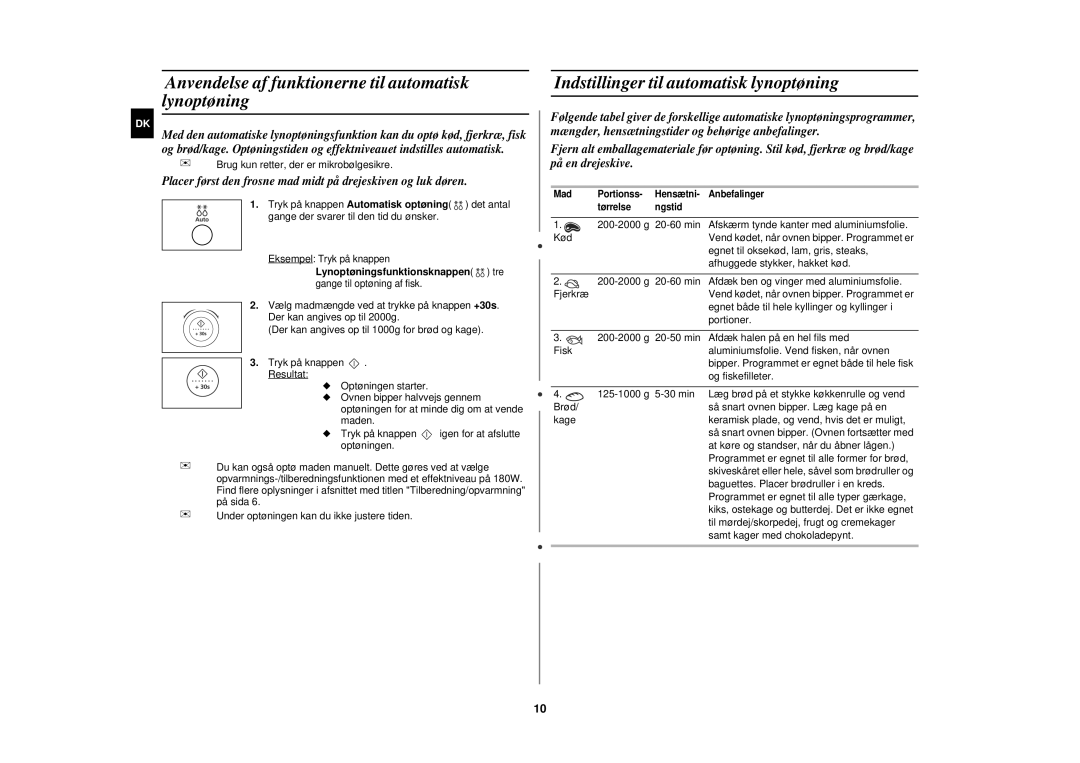 Samsung M197DF-5/XEE manual Anvendelse af funktionerne til automatisk lynoptøning, Indstillinger til automatisk lynoptøning 