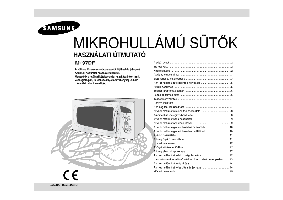 Samsung M197DF/XEH, M197DF-5/XEH manual Mikrohullámú SÜT ŐK 