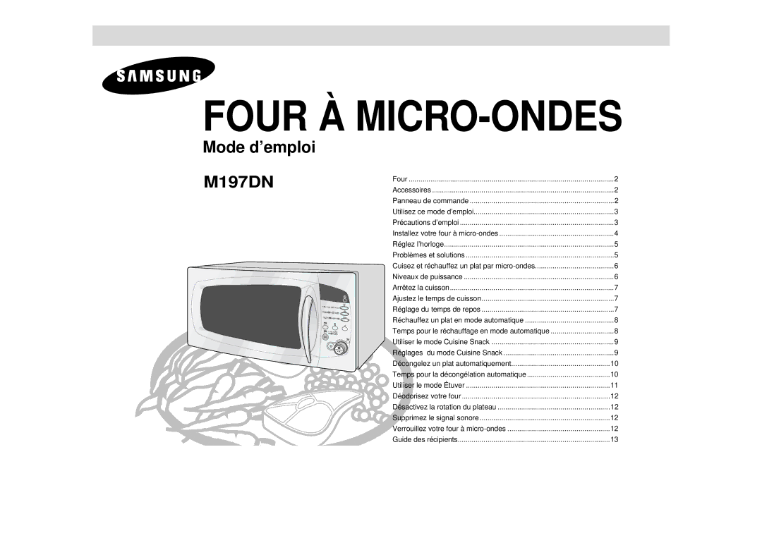 Samsung M197DN/XEF, M197DN-5/XEF manual Four À MICRO-ONDES 