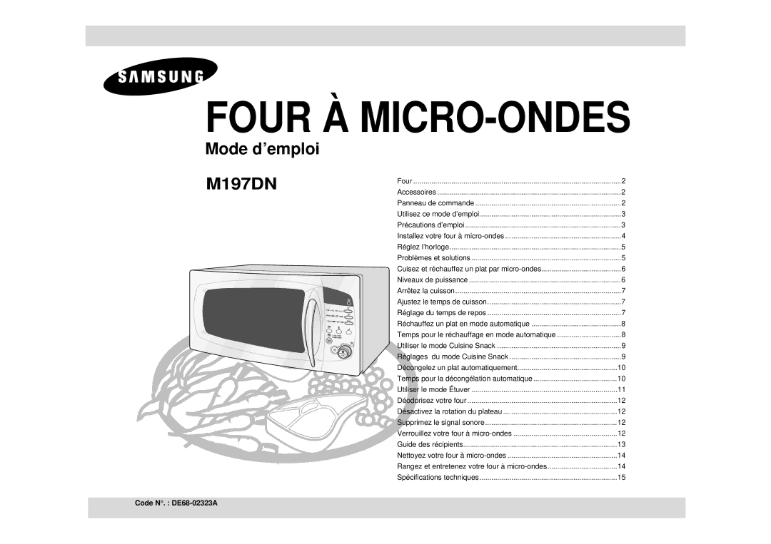 Samsung M197DN/XEF, M197DN-5/XEF manual Four À MICRO-ONDES, Code N. DE68-02323A 