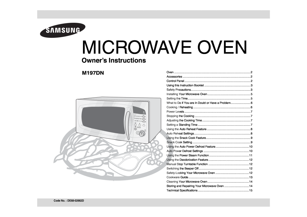 Samsung M197DN technical specifications Microwave Oven, Owner’s Instructions 